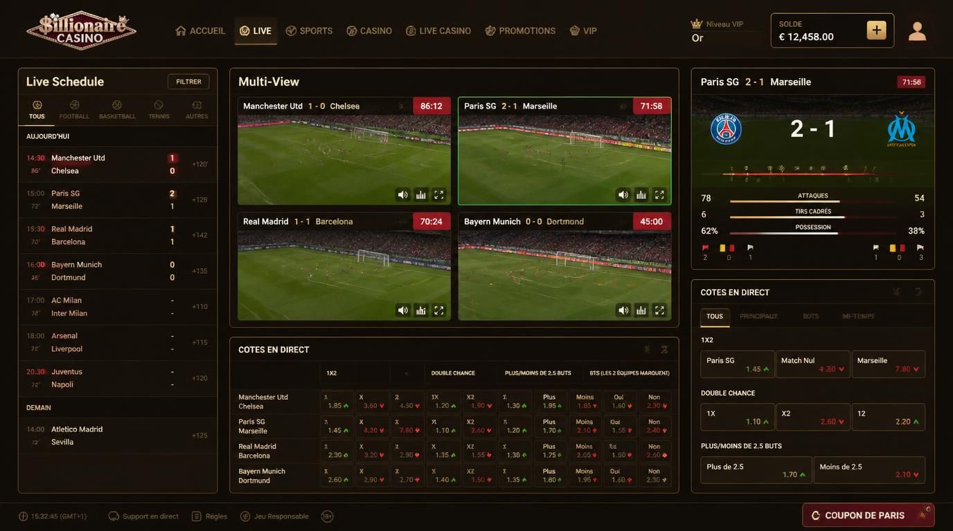 Vue multiple de matchs et calendrier live