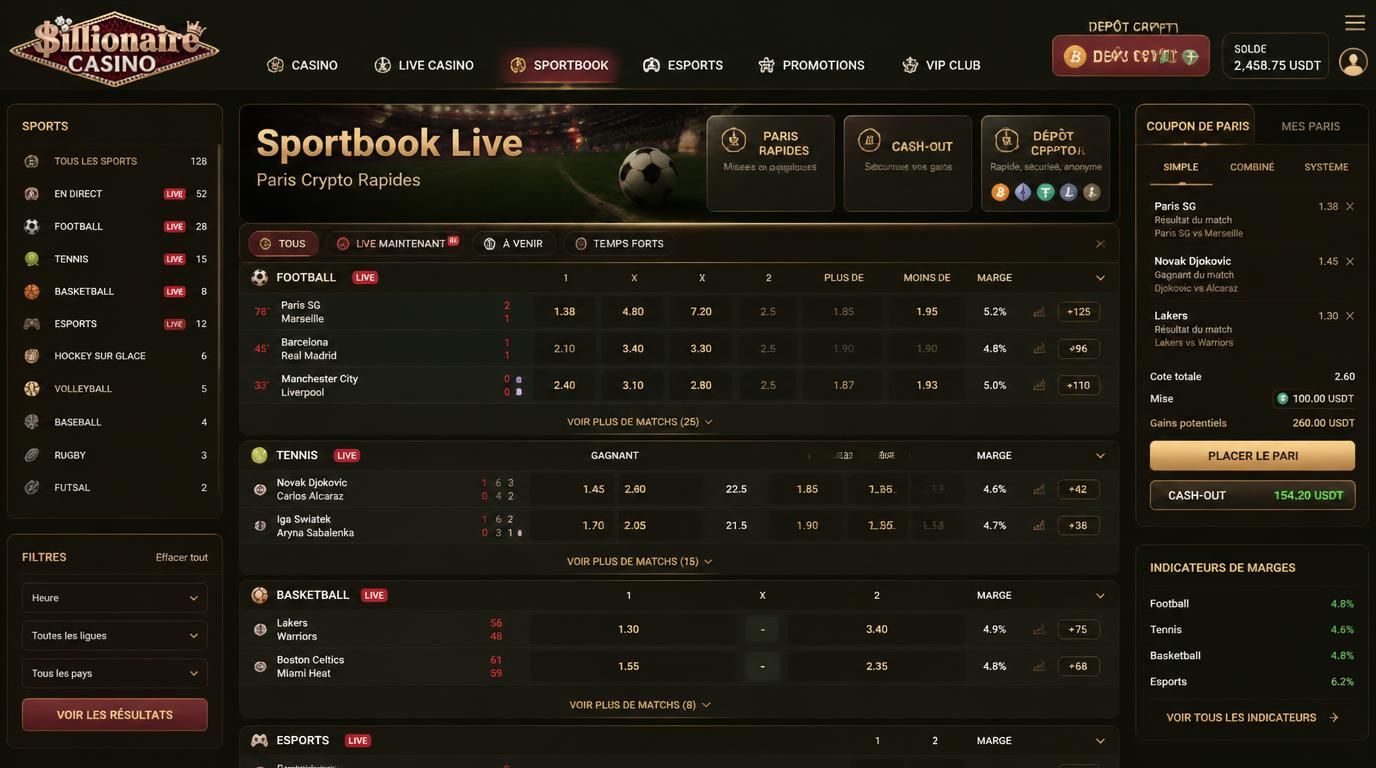 Sportbook live nerveux avec crypto