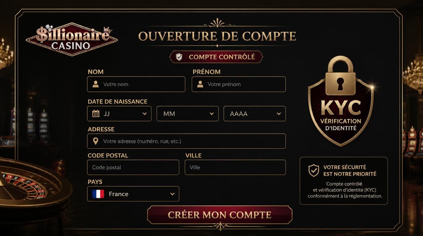  interface de création de compte casino avec KYC et drapeau français 