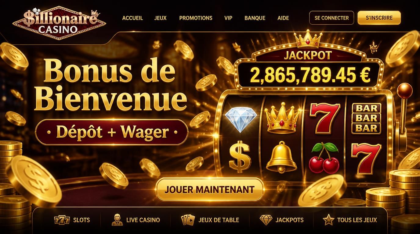 bannière de bonus de bienvenue avec jets de pièces et jackpot